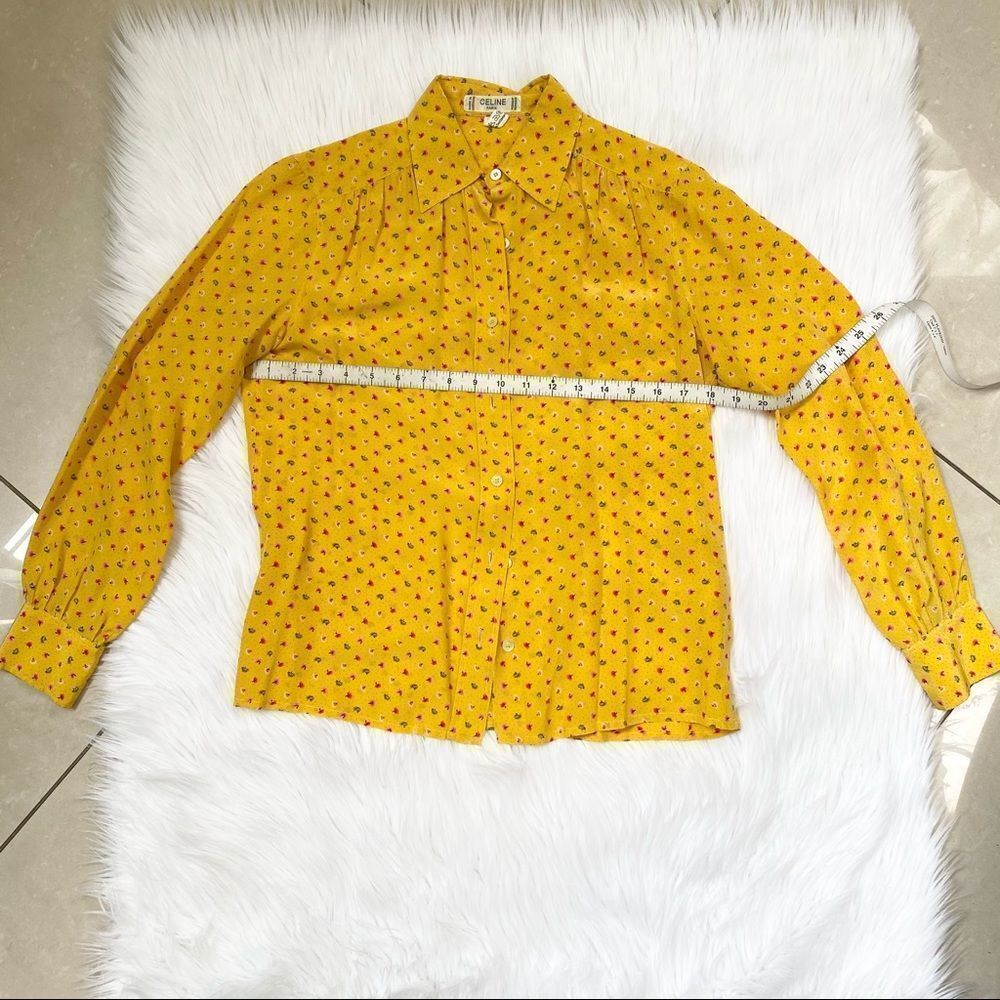 Celine Paris Vintage Yellow Silk Floral Blouse M - Picture 8 of 11